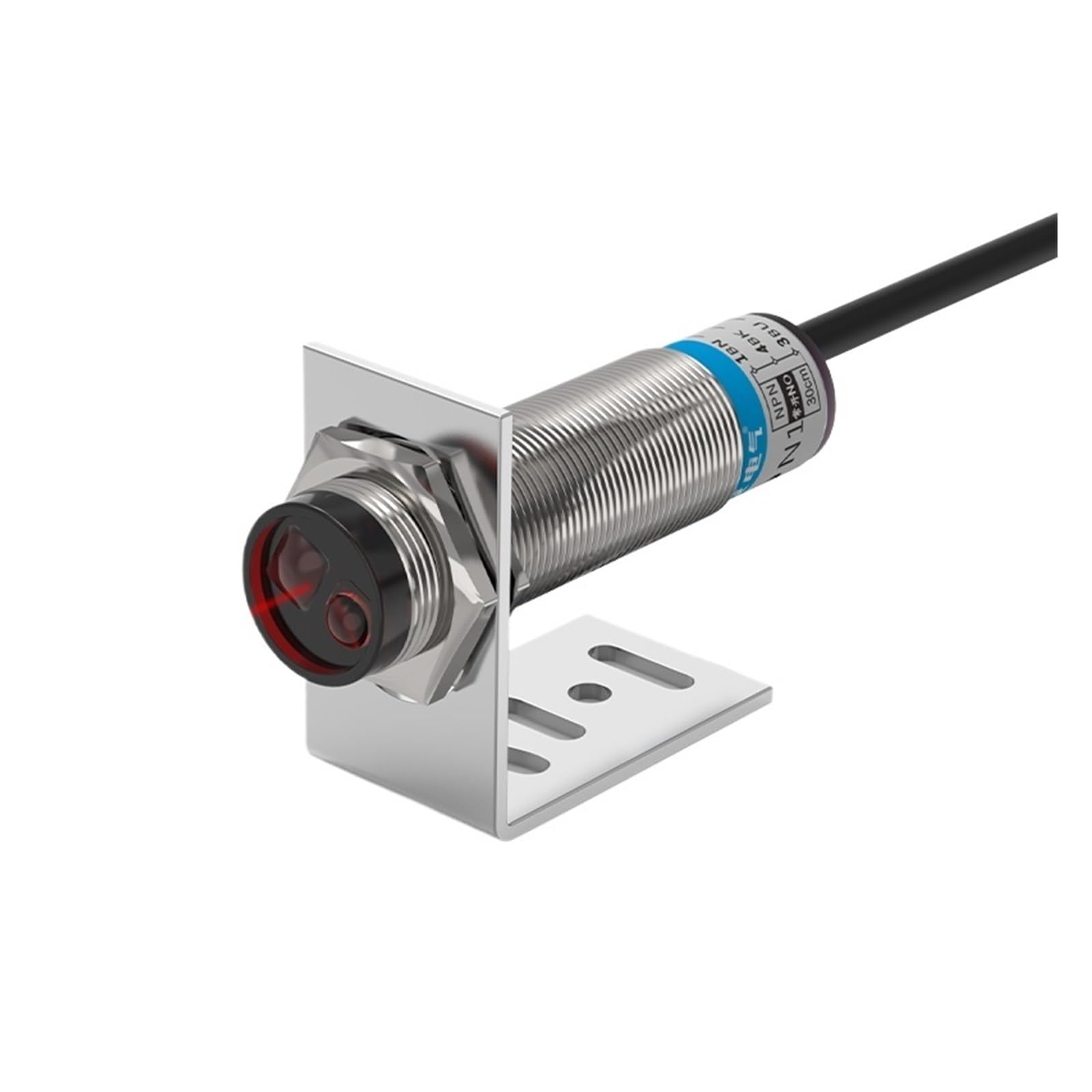 PXQCHAVLN Diffuse Reflection Laser photoelectric Sensor M18 Series 10-30V NPN PNP Visible spot 2mm Sensing Distance 30CM Adjustable(Npn No)