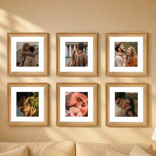 Image of Art Street Wooden Photo Frame for living room, Aesthetic Cave Design Photo Frames for Photograph, Art Work, Certificates Set of 6 (12x12 Inch, Wood Brown)