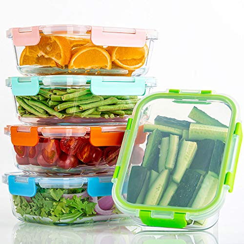 C CREST [10-Pack Glass Food Storage Containers (A Set of Five Colors), Meal Prep Containers with Lids for Kitchen, Home Use - Airtight Glass Lunch Boxes by C CREST - Image 7