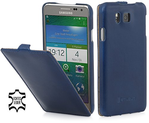 StilGut® Coque Ultra Fine en Cuir pour Samsung Galaxy Alpha Bleu Nuit