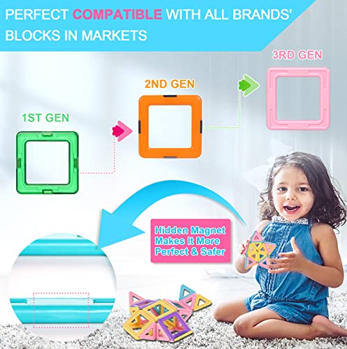 Upgraded Magnetic Tiles Toys For 3 4 5 6 7 Year Old Boys Girls Magnetic Blocks Building Set For Toddlers Stem Learning Toys For Kids Boredom Buster Educational Toys Gifts #TOP2
