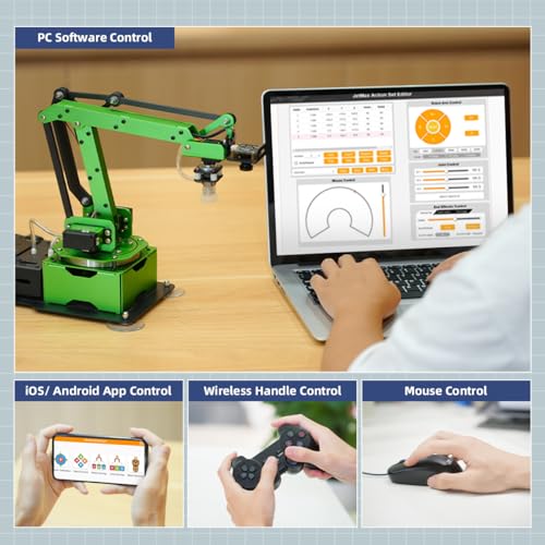 Image of LewanSoul JetMax Robotic Arm for Jetson Nano AI Vision ROS Open Source Programmable Robot Arm Kit with 4 Kinds Gripper Camera Sensor Modules Wireless Controller, App /PC Coding Study DIY Robotic