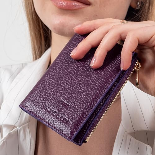 TANGCARF Hakiki Deri Bozuk Para Bölmeli Fermuarlı Kadın Cüzdan Kartlık (Mor) - Görsel 6