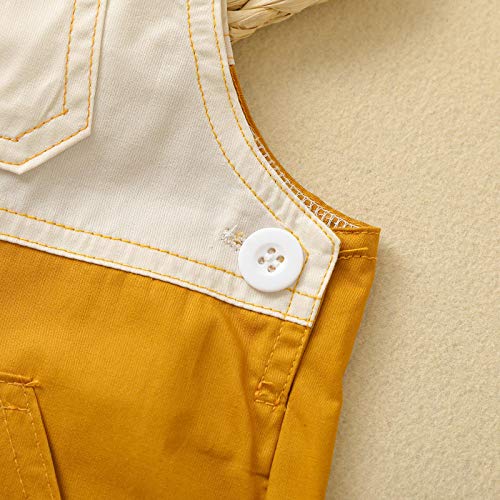 Ynibbim Toddler Kids Baby Girl Boy Overalls Patchwork Color Pocket Trousers Straight Pants (Yellow,3-4T) #TOP6
