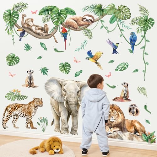 Vinilos adhesivos de pared grandes con animales de jungla miniatura 2