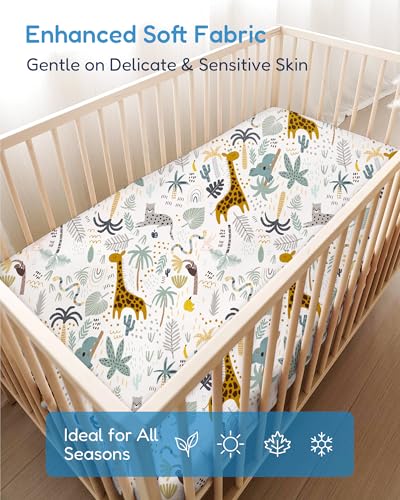 Image of Crib Sheets 2 Pack, Fitted Crib Sheet for Standard Crib Mattress 28x52x9, Ultra Soft Jersey Knit, Breathable Stretchy Deep Pocket, Snug Fit Stays Put, Baby Crib Mattress Sheet