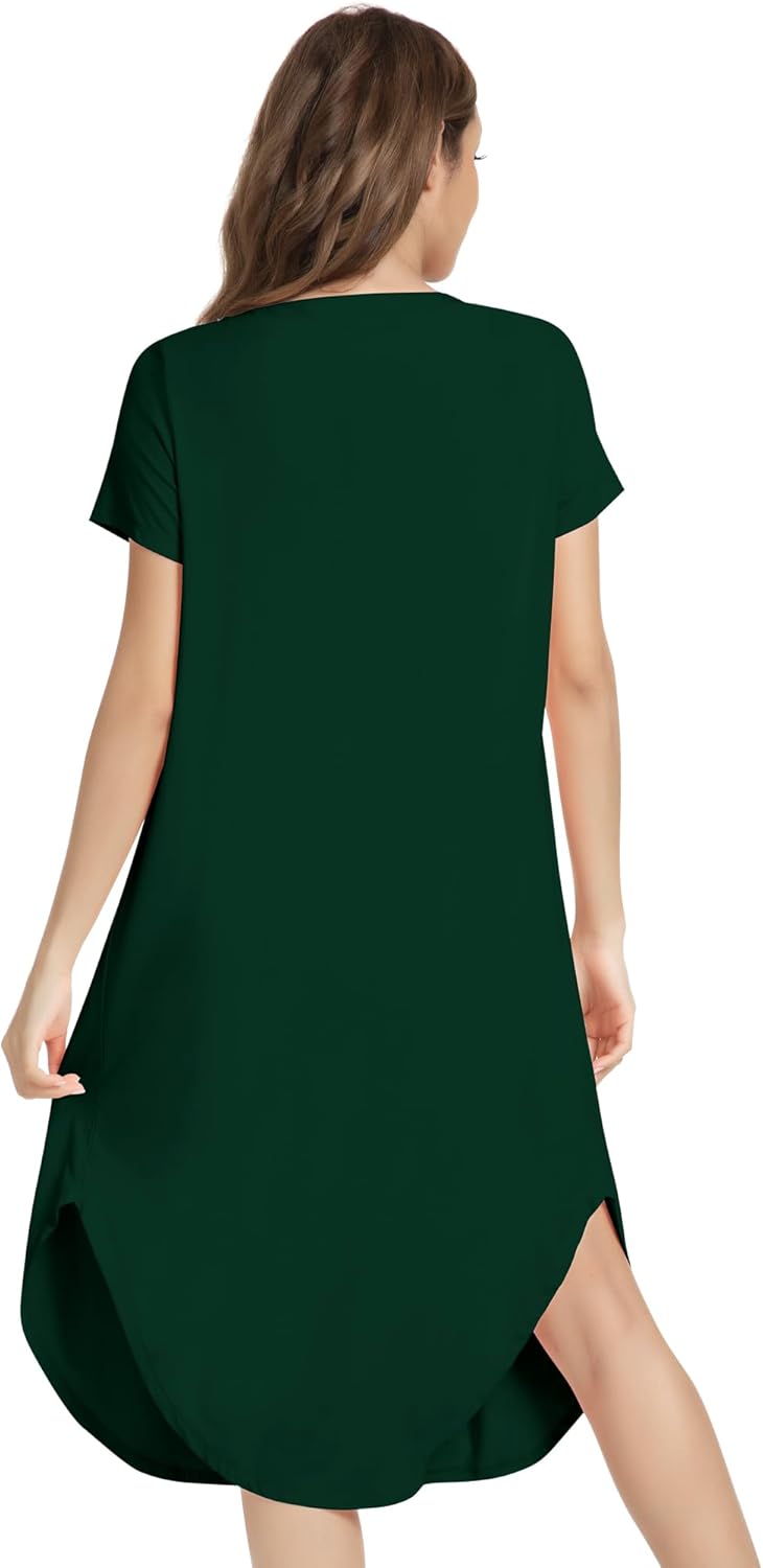 NACHILA Nightgowns for Women-Viscose Made from Bamboo, Short Sleeve Night Gown Cool Night Shirts Pleated Sleepwear - Image 3