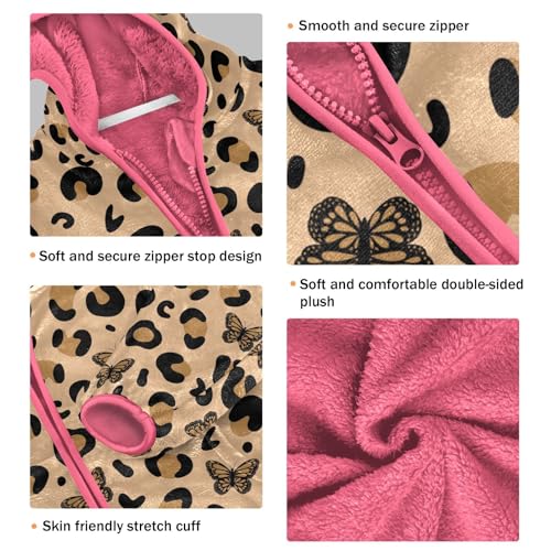 Leopard Butterfly Toddler Fleece Jacket Baby Girls Hooded Zipper Long Sleeve Thick Warm Outerwear 3-10 Years3