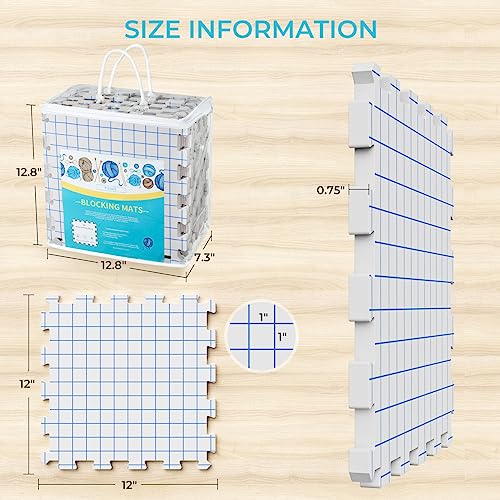 Image of Yiitoll Blocking Mats for Knitting, Extra Thick Knitting Blocking Mat with Grid Lines, 9 Packs Crochet Blocking Board for Needlepoint or Crochet Includes 100 T-pins and Storage Bag