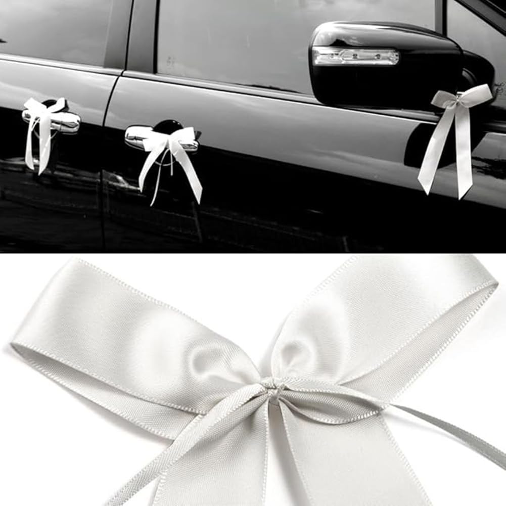 Antennenschleifen Autoschleifen Hochzeit Satinband Hochzeitsschleifen Autoschmuck Handgemacht Deko Schleifen Cremeweiß für Tisch Party Geburtstag Hochzeitsdeko Zimmerdeko 200 Stück 12cm*22cm