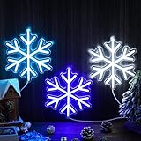 ROCEEI 3 Pcs Snowflake Neon Sign, Snowflake LED Lights Winter Neon Lights USB Window Wall Bar Living Room Decor for Winter Christmas Party Holiday Night Bedroom Gifts