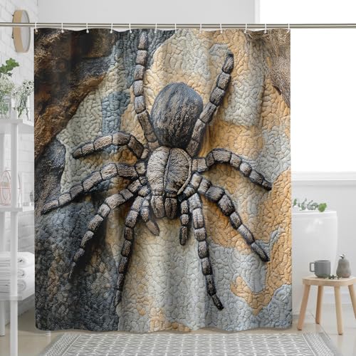 Set di tende da doccia a forma di tarantola, tenda da doccia vintage con ragno, accessori da bagno spaventosi con insetti, motivo stampato, 183 cm