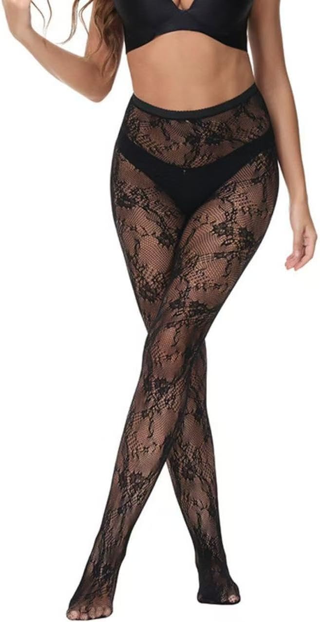 Women's Floral Fishnet Tights - High Waist Thigh High Stockings, Allover Flower Pattern, One Size - Image 3