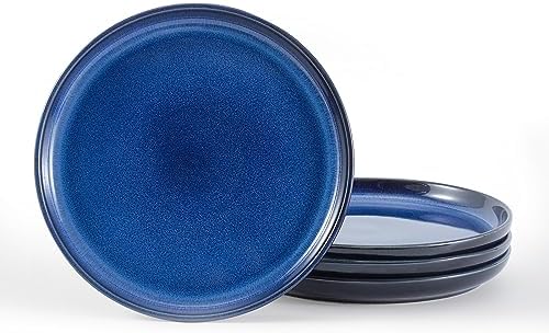 Kazozobi 8″ Ceramic Dinner Plates Set of 4, Round Porcelain Dish Set, Modern Stoneware Plates for Steak, Pasta, Dessert, Microwave & Dishwasher Safe – Blue