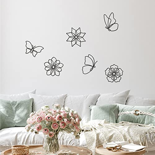 Hotop 6 Pieces Metal Butterfly Wall Decor Metal Wall Art Butterfly Hanging Decorations Wire Flowers Decor Wall Decals For Kitchen Bathroom Indoor Outdoor Wedding Birthday Party (Butterfly, Flower) #TOP2