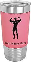 Vista 18 de LaserGram 20oz Vacuum Insulated Tumbler Mug, Bodybuilder, Personalized Engraving Included (Faux Leather, Gray)
