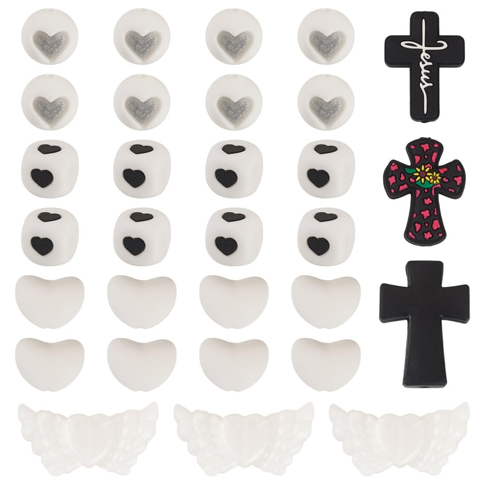 Perles en silicone croix motif léopard pour stylos et DIY (36 pièces)