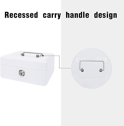 Miniatura 6 de Caja de efectivo de acero con cerradura de llave, organizador de dinero pequeño de metal con bandeja para dinero, caja de almacenamiento de efectivo