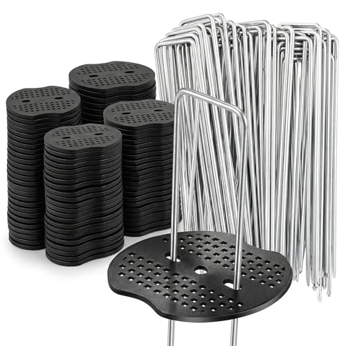 Aeutabs Unkrautvlies Haken Erdanker Set 40 Stück+40 Unterlegscheiben Verzinkte Bodenanker 150x40mm Ø3mm für Unkrautflies Folien Planen unkrautfolie Befestigung