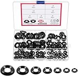 Yaocom 295 Pcs Finish Washers #4#6#8#10#12#14#16 Stainless Steel Finishing Cup Washers Countersunk Cup Assortment, 7 Sizes(Black)