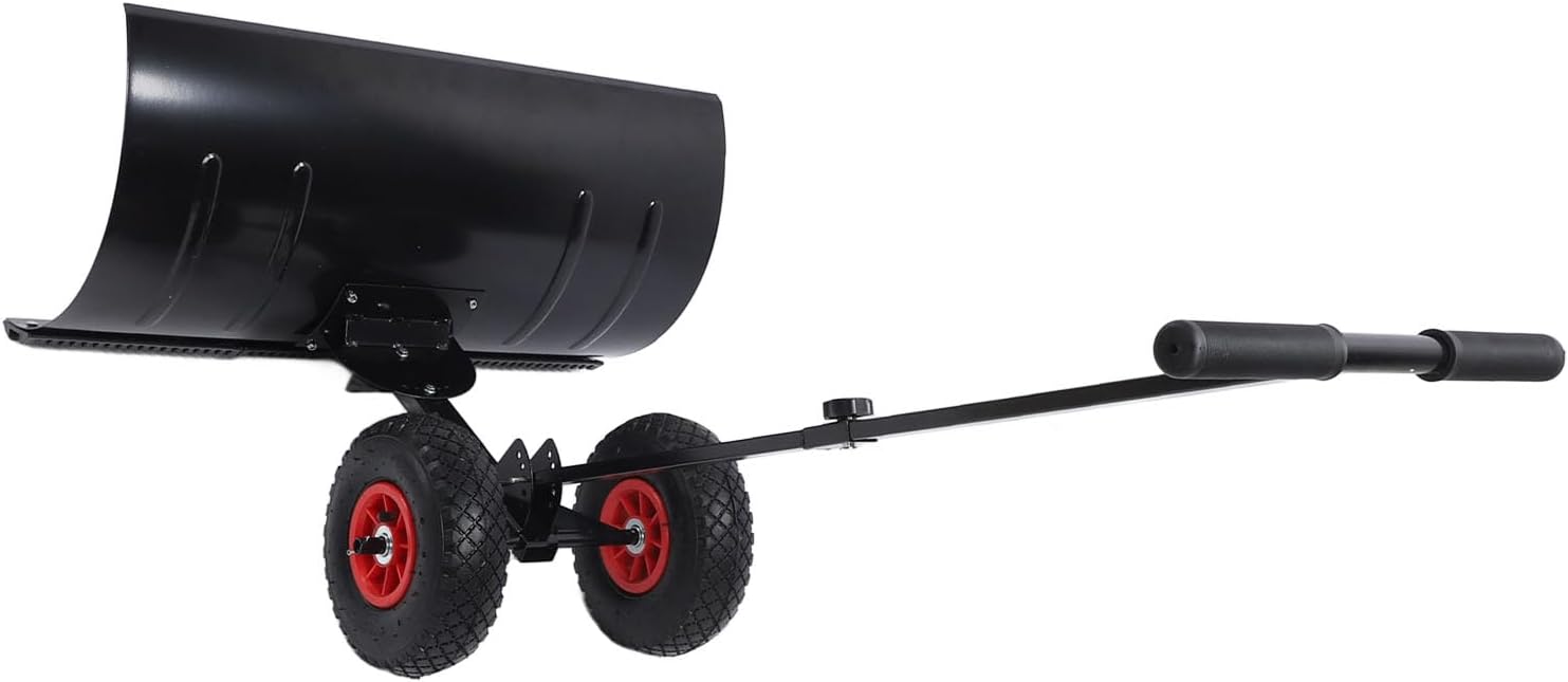 39 Inch Snow Shovel with Wheels, Heavy Duty Adjustable Angle Height Snow Pusher for Driveway, with Premium Steel Construction and Widened Shovel Opening for Efficient Removal