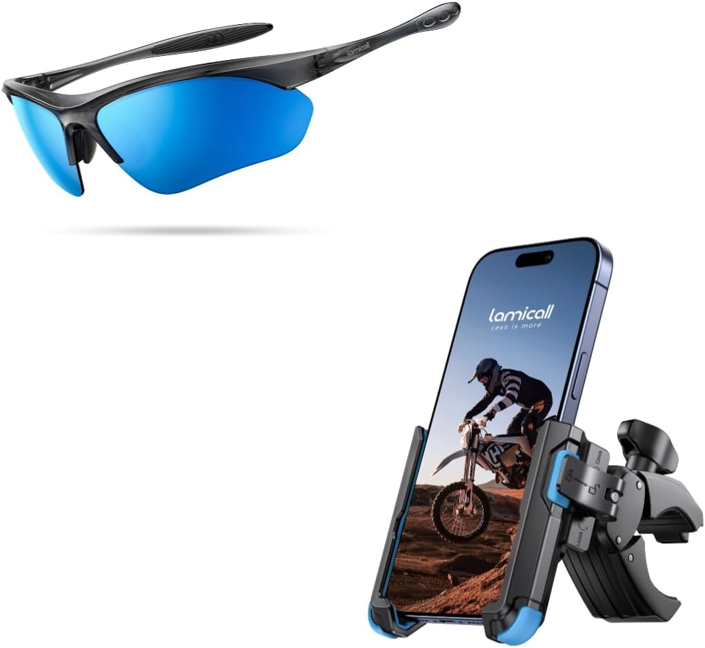 Lamicall Motorcycle Bike Phone Mount + 22g Polarized Sports Sunglasses