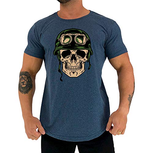 Camiseta Masculina LongLine MXD Conceito Slim Cores Verão e Estampas da Moda (G, Azul Mesclado)