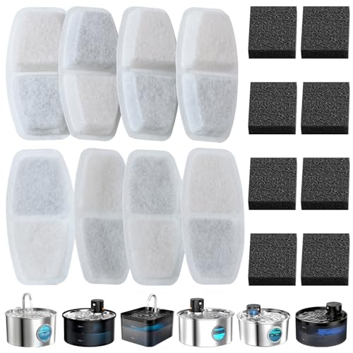 Zemiu Fontaine à Eau pour Chat 16 Filtres – Compatible avec les Fontaine pour Chat de 3,2 L, 2,6 L, 2,5 L et 2,2 L, Filtration Triple Mousse, Mousse au...