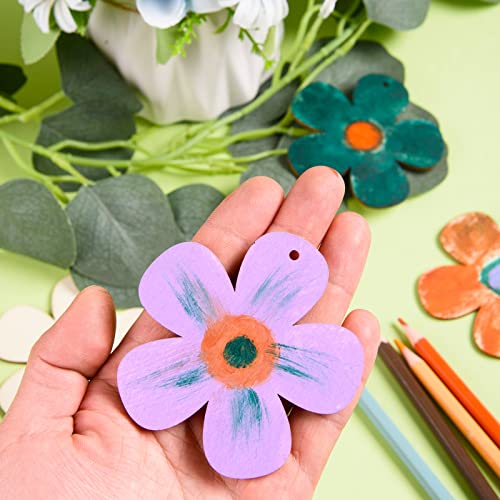 48 Pieces Wooden Flower Cutouts With Holes 3 Inch Unfinished Wood Flower Cutouts Slices Blank Flower Shape Wood Tags Ornaments With Twine For Kids Painting Diy Crafts Spring Party Home Decorations #TOP3
