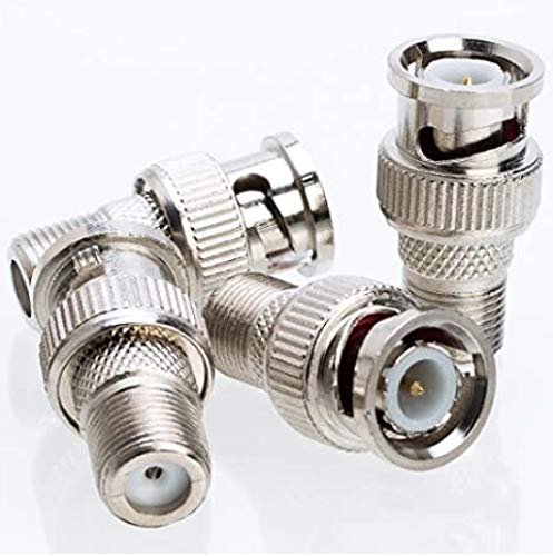 TecHouse 10 Pack BNC Coax Connectors: BNC Male to F Female Plug for CCTV Video Audio Security Camera Power Cable Applications, Silver Nickel Metal