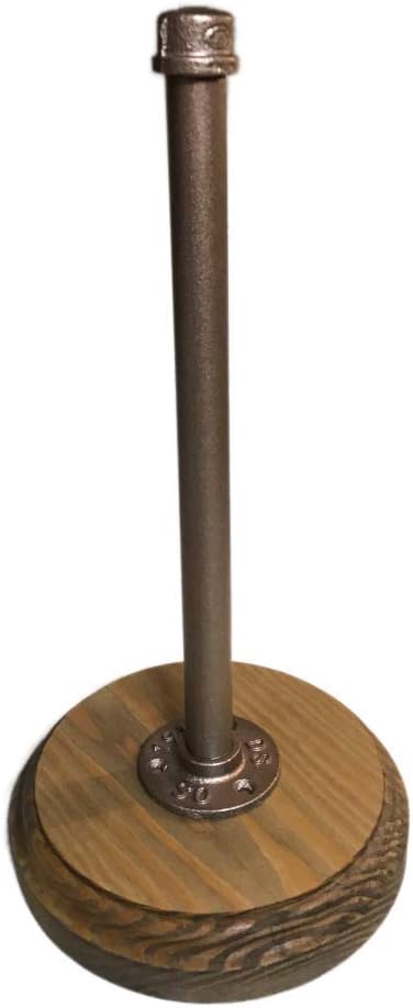 Customizable Farmhouse Industrial Paper Towel Holder With Wood Base