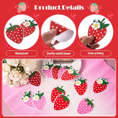 MixTeach 48 Pieces Strawberry Cutouts Summer Berry Paper Cutouts Strawberry Shape Die Cuts Bulletin Board Decorations Fruit Wall Decals for Classroom Back to School DIY Craft Projects Party Supplies