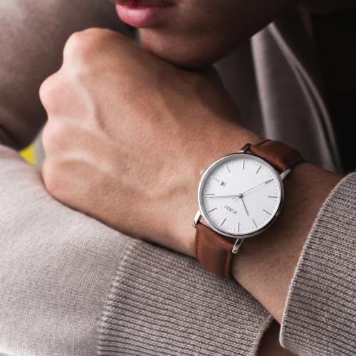 Image of BUREI Men's Fashion Minimalist Wrist Watch Analog Date with Leather Strap