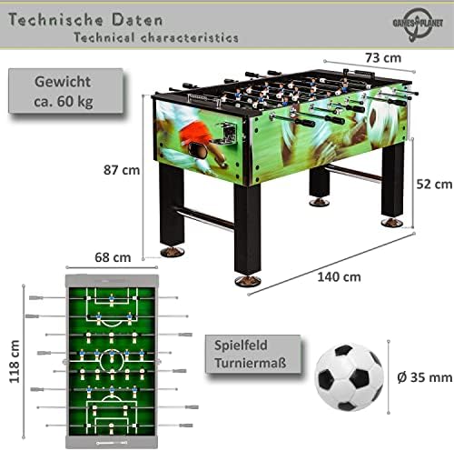 4. Bild von GAMES PLANET Kickertisch Leeds in 6 Farben, Tischfußball, Tischkicker, inkl. 4 Bälle + 2 Getränkehalter, ca. 60kg