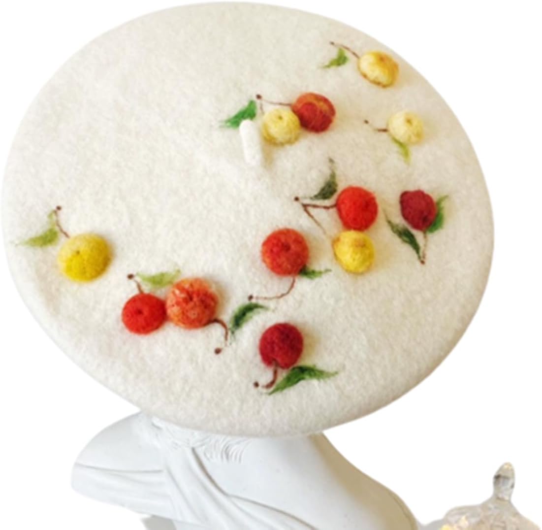 Kawaii Deer Ear Berets Hat Cute Funny Christmas Fruits Cap Winter Warm Women Girls Gift red Pink