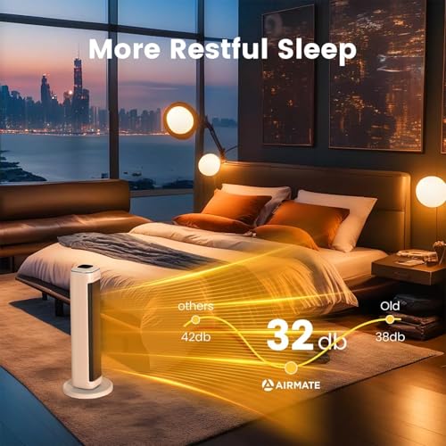 25" Space Heaters For Indoor Use Large Room, Electric Heaters For Indoor Use with Thermostat, Oscillating Room Heaters with Timer, Remote Control, Overheat Protection Tower Heater for Bedroom (Beige) by AIRMATE - Used condition - Image 7