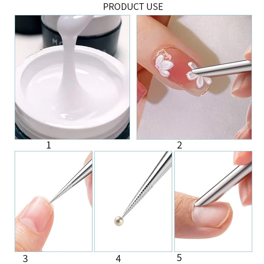 Silver,Stainless Steel Nail Cuticle Pusher, Double Sided Nail Art Tool, Fingernail Cuticle Remover, Nail Point Drill Pen for Manicure, Pedicure