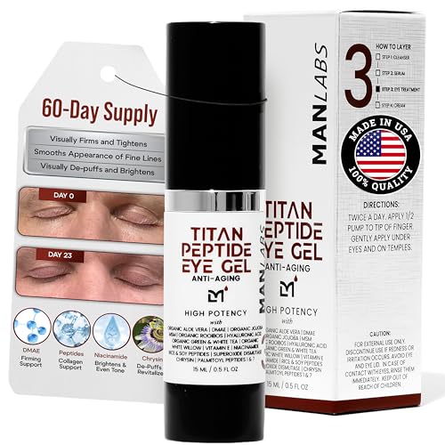 Man Labs Titan Peptide Cooling Eye Serum Mens Eye Cream Anti-Aging Bags & Dark Circle Appearance of Under Eye Bags Treatment for Men Puffy Eyes Treatment Man Peptides HA DMAE MSM Unscented