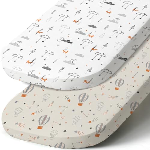 Image of Stretch Fitted Bassinet Sheet Set BROLEX 2 Pack Cradle Sheets for Bassinet Pad/Mattress,Unisex Boys Girls,Ultra Soft,Starsmoon Balloon