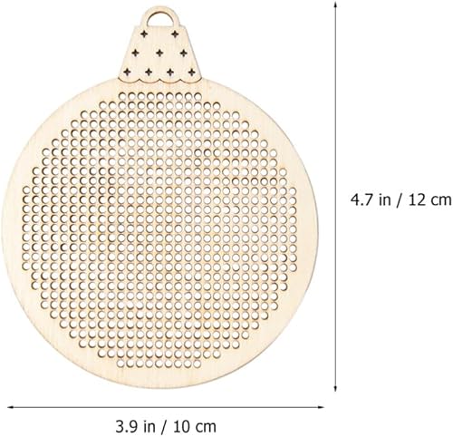 Miniatura 6 de EXCEART 6 piezas de punto de cruz de madera de Navidad, etiquetas colgantes redondas de madera colgantes, agujero en blanco, punto de cruz