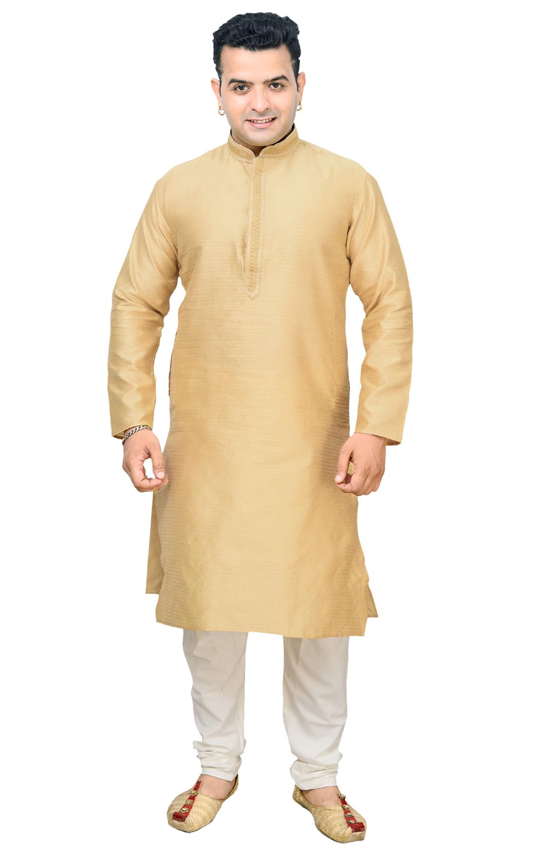 Desi Sarees Men's Bollywood Wedding Style Kurta Pajama Salwar Kameez Suit 1903 (40, Gold)
