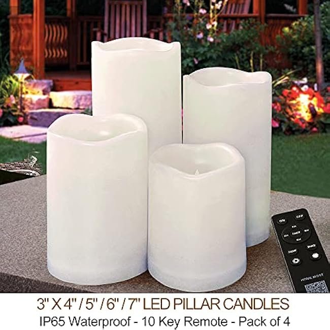 Set of 4 White LED Pillar Candles