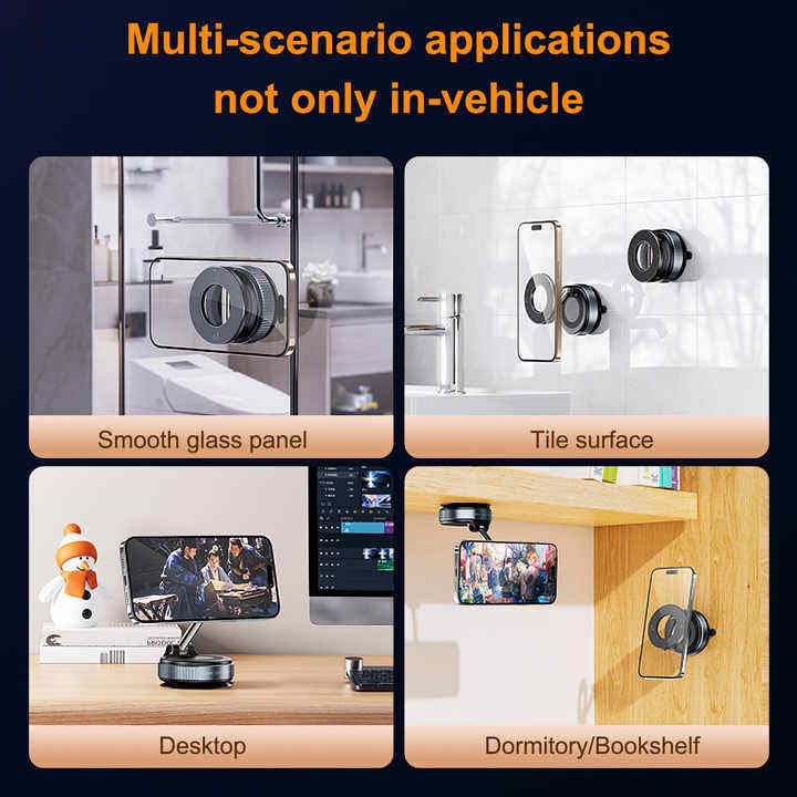 Image of Jango 2025 Upgraded 360 Vacuum Magnetic Car Phone Holder Vacuum Suction Magna Ring Foldable Cell Holder for Car /Gym /Mirror /Smooth Surface Compatible with All Mobile (Black)
