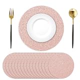 50PCS Rose Gold Paper Placemats Disposable 13.4 Inch Round Glitter Paper Place Mats Rose Golden Decorative Shiny Table Mats for Birthday Wedding Holiday Party Sparkle Table Decor