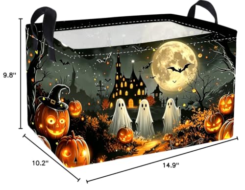 Image of Essme Rectangular Halloween Basket,Kids Storage Bins Organizer with Handles for Ghost Room Decor, Gift Basket,Shelf Basket.(Dream Halloween)