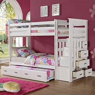 Rosebery Kids Twin Over Twin Bunk Bed with Trundle in White