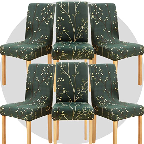 NDMMSO Dining Room Chair Covers Set of 6 Super Fit Stretch Removable Washable Dining Chair Protector Cover Seat Slipcover for Hotel, Dining Room, Ceremony, Banquet Wedding Party(Dark green shoots)