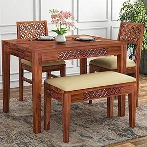 SIDDIVINAYA HANDICRAFT sheesham Wood 4 Seater Dining Room Sets || Wooden Dining Table Set (CNC-03, 4 Seater)