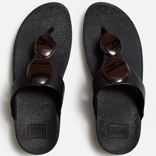 Image of FitFlop Women's Lulu Marbled-Stone Toe-Post Sandals | Orthopedic Arch Support Slip-Resistant Cushioned Faux Leather Shoes