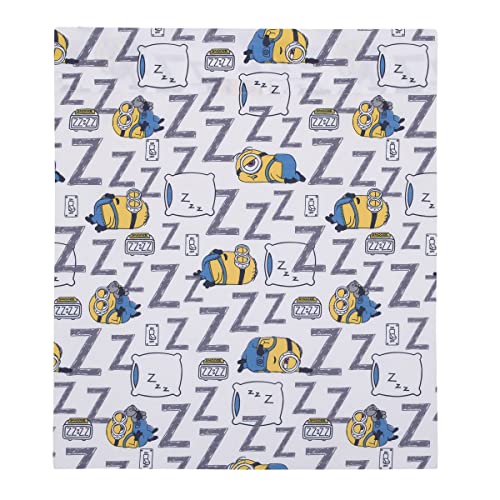 Image of Illimuniation Lazy Minions Club Gray, Blue, Yellow, and White Let Me Sleep 4 Piece Toddler Bed Set - Comforter, Fitted Bottom Sheet, Flat Top Sheet, and Reversible Pillowcase